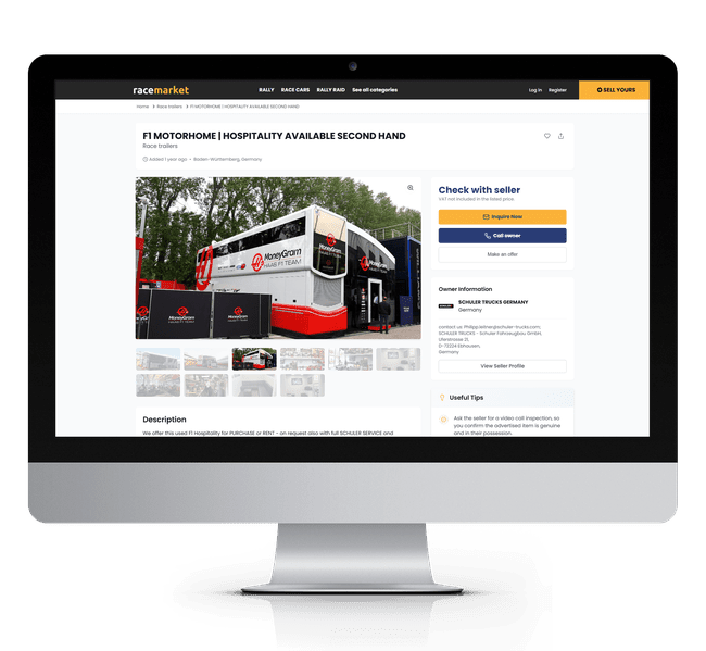 Race car listing dashboard